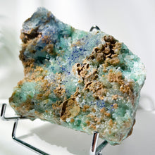 Lade das Bild in den Galerie-Viewer, Azurite on crystalline blue Aragonite • rare statement piece • metal stand included • 2.8kg
