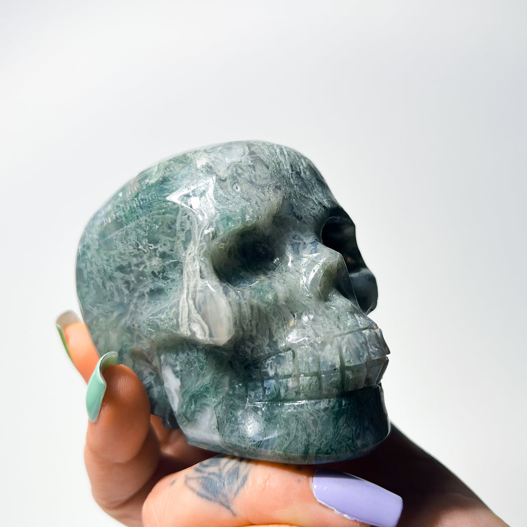 Moss Agate • Skull Carving