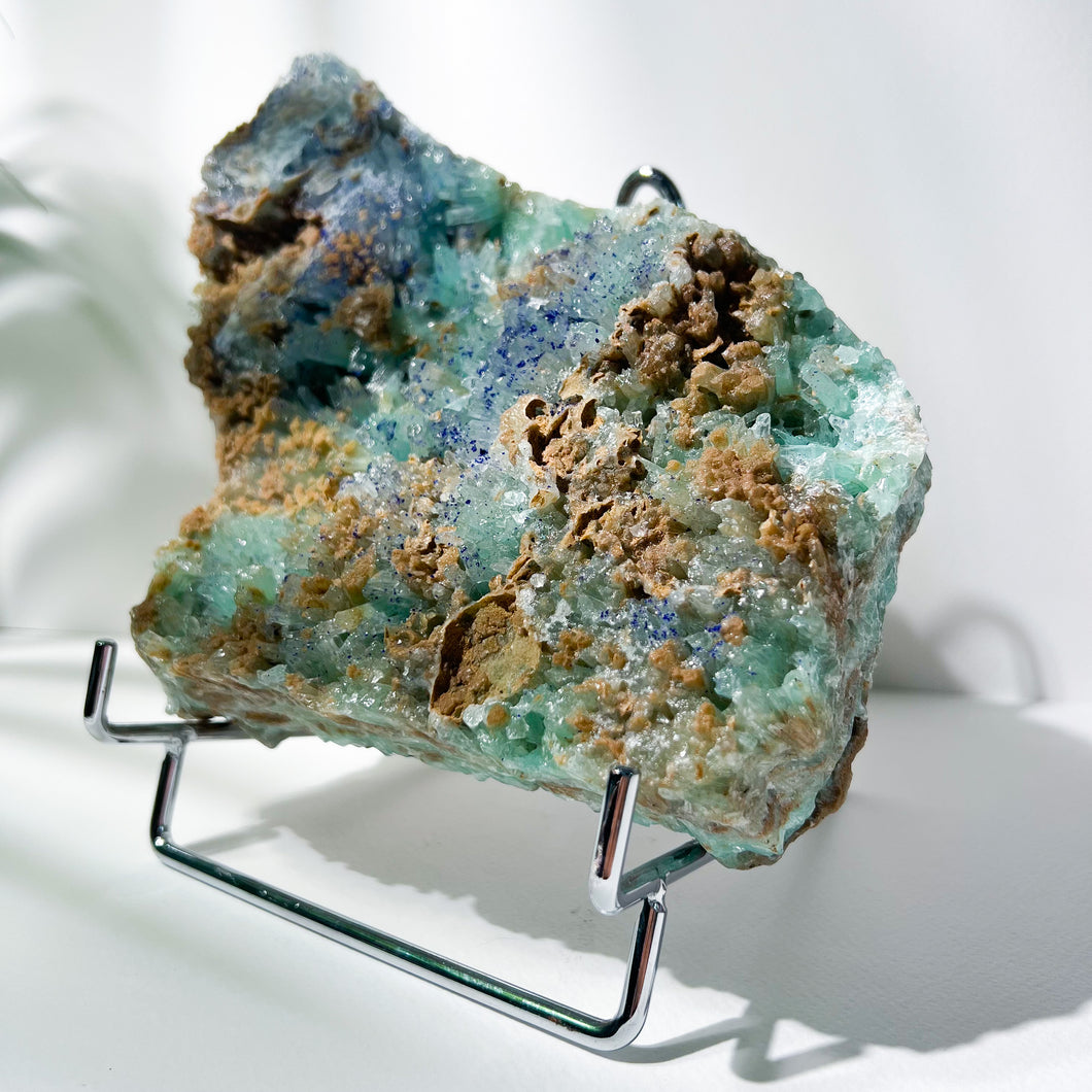 Azurite on crystalline blue Aragonite • rare statement piece • metal stand included • 2.8kg